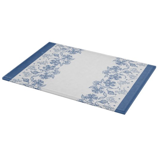 Maßgeschneidertes Indigo Blue Floral Border Cuttin Schneidebrett (Ecke)