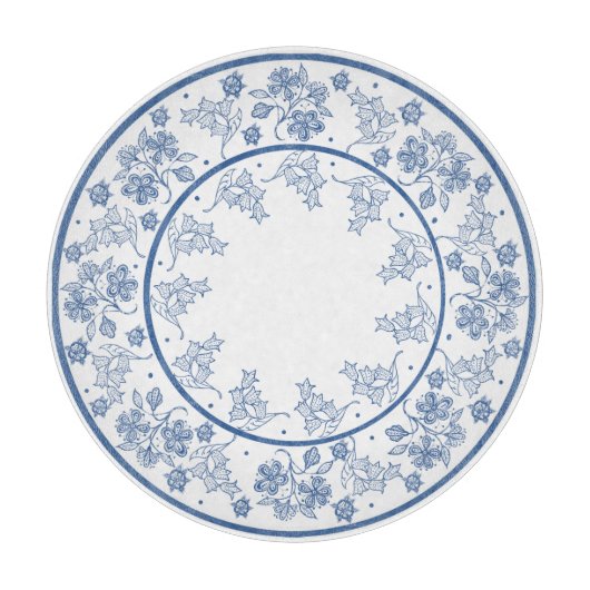 Maßgeschneidertes Indigo Blue Floral Border Cuttin Schneidebrett (Vorderseite)