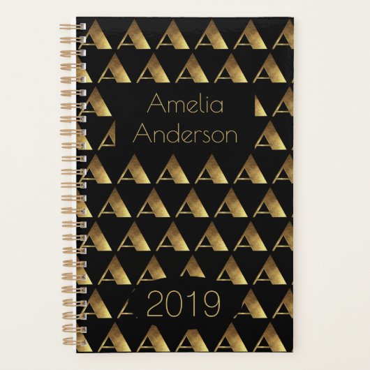 Maßgeschneidertes Jahr 2019 Schwarzes Gold Monogra Planer (Vorderseite)