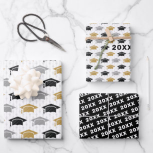 Maßgeschneidertes Jahr Graduation Cap Trio Muster  Geschenkpapier Set