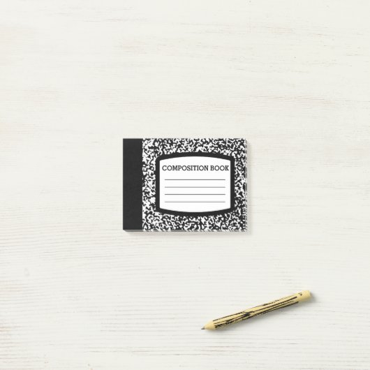 Maßgeschneidertes Kompositionsbuch Schwarz/Weiß-Sc Post-it Klebezettel (Auf Schreibtisch)