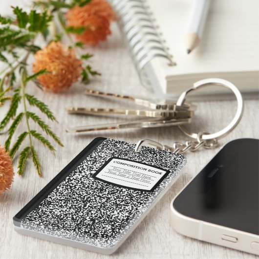 Maßgeschneidertes Kompositionsbuch Schwarz/Weiß-Sc Schlüsselanhänger (Vorderseite rechts)