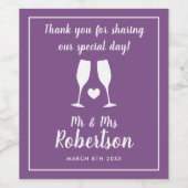 Maßgeschneidertes lila Hochzeitsweinflaschenlabel  Weinetikett (Einzelnes Label)