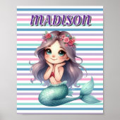 Maßgeschneidertes Mermaid-Streifenmuster Poster (Vorne)