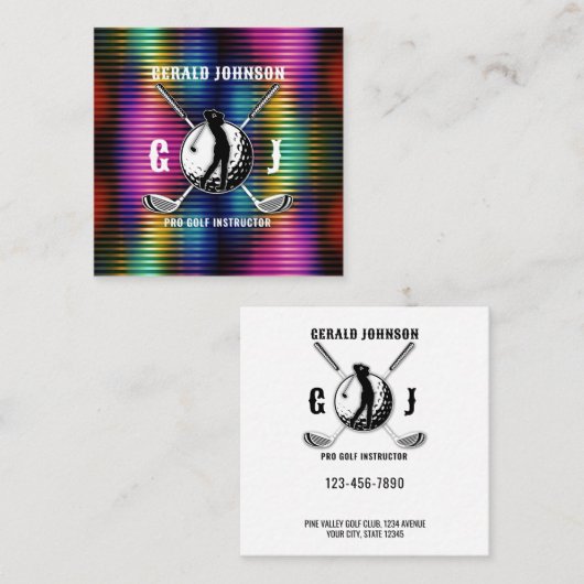 Maßgeschneidertes Metallic-farbiges Golf Monogram Quadratische Visitenkarte (Vorne/Hinten)