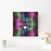 Maßgeschneidertes Metallic-farbiges Golf Monogram Quadratische Wanduhr (Zuhause)