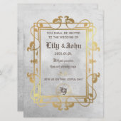 Maßgeschneidertes mittelalterliches Beton und Gold Einladung (Vorne/Hinten)