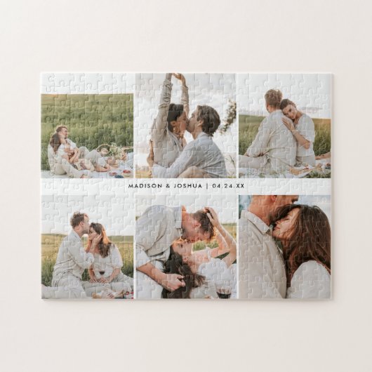 Maßgeschneidertes modernes 6-Foto Collage Wedding Puzzle (Horizontal)