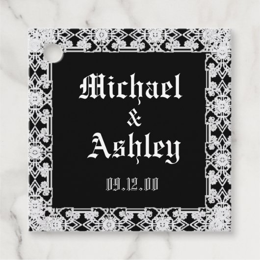 Maßgeschneidertes, modernes Schwarzweiß-Spitzenmon Geschenkanhänger (Vorderseite)