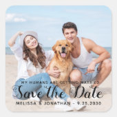 Maßgeschneidertes modernes Verlobung-Haustier-Hoch Quadratischer Aufkleber (Vorderseite)