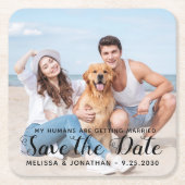 Maßgeschneidertes modernes Verlobung-Haustier-Hoch Rechteckiger Pappuntersetzer (Vorderseite)