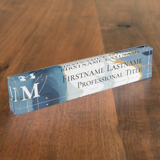 Maßgeschneidertes Monogramm Elegant Moderne Marmor Namensplakette (Seite)