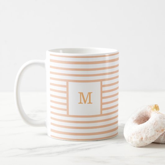 Maßgeschneidertes Monogramm für beige und weiße St Kaffeetasse (Mit Donut)
