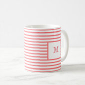 Maßgeschneidertes Monogramm für Korallenrot und We Kaffeetasse (VorderseiteRechts)