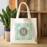 Maßgeschneidertes Monogramm für Mini- und Grau-Dam Tragetasche<br><div class="desc">Fügen Sie Ihre Monogramme zu diesen trendigen und femininen Blumendamasken mit beliebten Farben hinzu. Der Damast hat einen skurrilen Chalkboard-Look.</div>