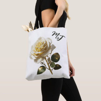 Maßgeschneidertes Monogramm-Gold und Weißrose-Totb Tasche