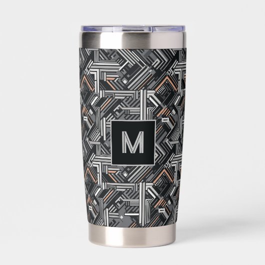 Maßgeschneidertes Monogramm-Industriemuster Thermobecher (Vorderseite)