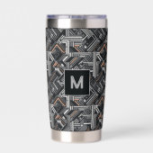 Maßgeschneidertes Monogramm-Industriemuster Thermobecher (Rückseite)