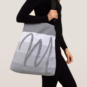 Maßgeschneidertes Monogramm M Streifenmuster Grau  Tragetaschen Mit Langen Trägern