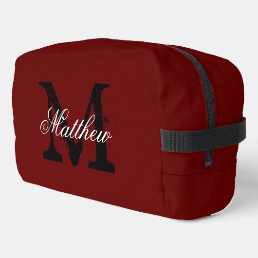 Maßgeschneidertes Monogramm-Maroon-Reisetasche-Kit Waschbeutel (Linke Seite)