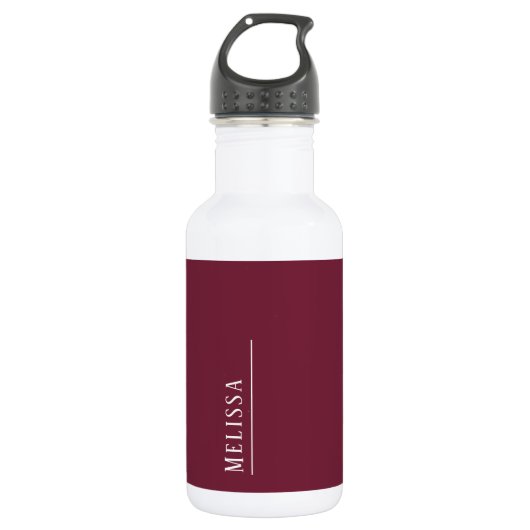 Maßgeschneidertes Monogramm, moderne Bordeaux Edelstahlflasche (Vorderseite)