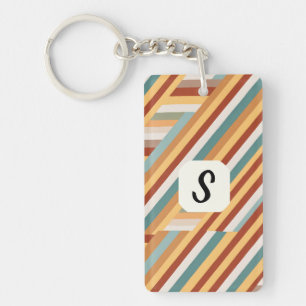 Maßgeschneidertes Monogramm Moderner Retro 70er Ge Schlüsselanhänger