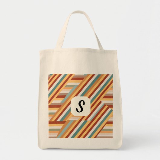 Maßgeschneidertes Monogramm Modernes Retro 70er Ge Tragetasche (Vorne)