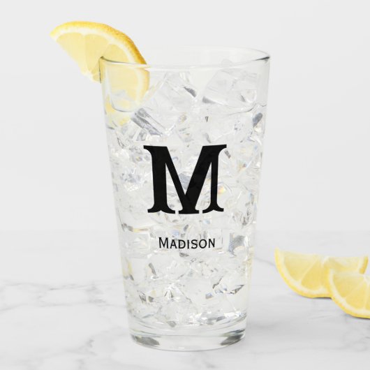 Maßgeschneidertes Monogramm oder Name Bierglas Glas (Vorderseite Ice)