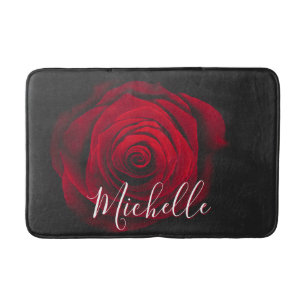 Maßgeschneidertes Monogramm rote Rose Vintages Fot Badematte