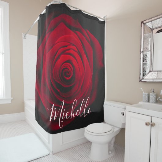 Maßgeschneidertes Monogramm rote Rose Vintages Fot Duschvorhang (Beispiel)