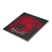 Maßgeschneidertes Monogramm rote Rose Vintages Fot Fliese (Seite)