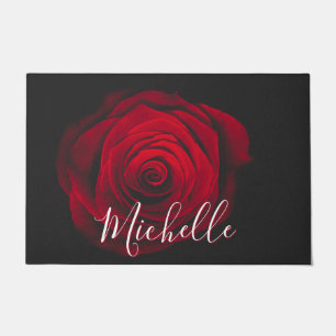 Maßgeschneidertes Monogramm rote Rose Vintages Fot Fußmatte