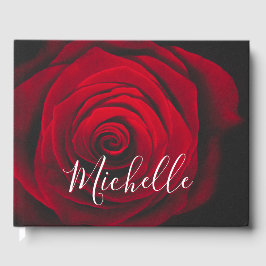 Maßgeschneidertes Monogramm rote Rose Vintages Fot Gästebuch