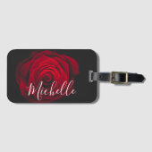 Maßgeschneidertes Monogramm rote Rose Vintages Fot Gepäckanhänger (Vorderseite (Horizontal))
