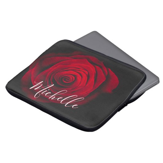 Maßgeschneidertes Monogramm rote Rose Vintages Fot Laptopschutzhülle (Vorne Oben)