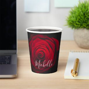 Maßgeschneidertes Monogramm rote Rose Vintages Fot Pappbecher