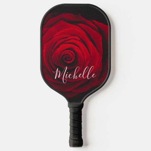 Maßgeschneidertes Monogramm rote Rose Vintages Fot Pickleball Schläger (Vorderseite)