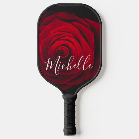 Maßgeschneidertes Monogramm rote Rose Vintages Fot Pickleball Schläger (Vorderseite)