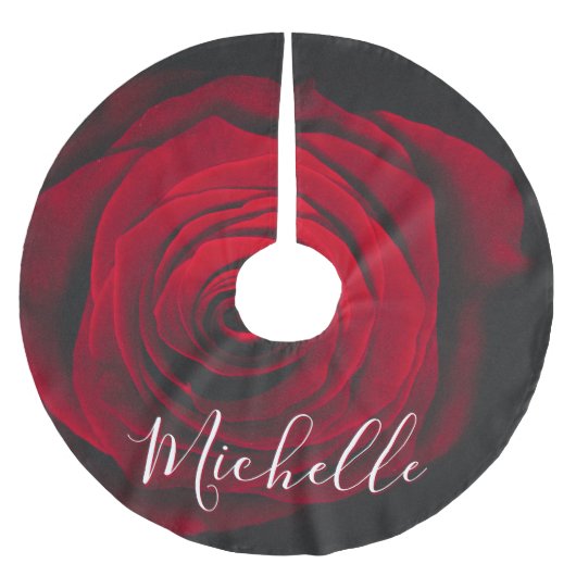 Maßgeschneidertes Monogramm rote Rose Vintages Fot Polyester Weihnachtsbaumdecke (Vorderseite)