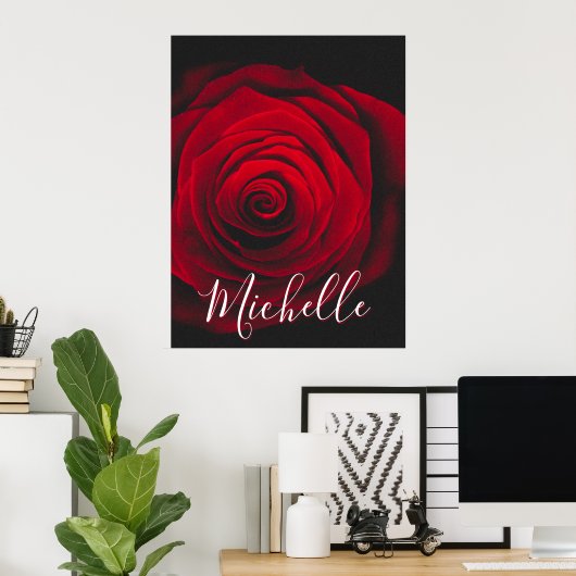 Maßgeschneidertes Monogramm rote Rose Vintages Fot Poster (Heimbüro)
