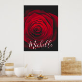 Maßgeschneidertes Monogramm rote Rose Vintages Fot Poster (Küche)