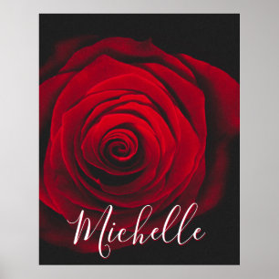 Maßgeschneidertes Monogramm rote Rose Vintages Fot Poster