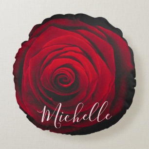 Maßgeschneidertes Monogramm rote Rose Vintages Fot Rundes Kissen
