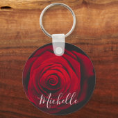 Maßgeschneidertes Monogramm rote Rose Vintages Fot Schlüsselanhänger (Vorderseite)