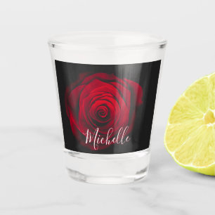 Maßgeschneidertes Monogramm rote Rose Vintages Fot Schnapsglas