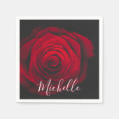 Maßgeschneidertes Monogramm rote Rose Vintages Fot Serviette (Vorderseite)