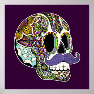 Maßgeschneidertes Mustache Sugar Skull Poster