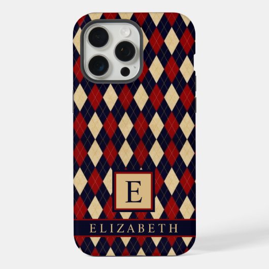 Maßgeschneidertes Navy Blue Yellow Raute Muster iPhone Hülle (Rückseite)