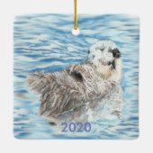 Maßgeschneidertes, Niedliches Otter Floating Blue  Keramikornament (Rückseite)