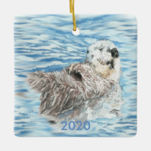 Maßgeschneidertes, Niedliches Otter Floating Blue  Keramikornament